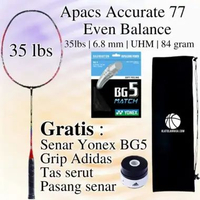 Raket Badminton APACS Accurate 77 High Modulus Graphite Sonic Metal 35 lbs Black Red