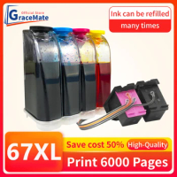 67XL Ciss Ink Tank Kit Replacement for Hp67 HP 67 Ink Cartridge Deskjet 2723 2752 1225 6020 6052 6055 6420 6452 4152 4140 4155