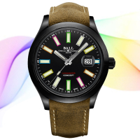 BALL波爾 B2_Engineer Rainbow限量款 彩虹燈管機械錶-黑43mm 皮錶帶 NM2028C-L28CJ-BK