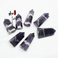 如鴻天然紫水晶原石六棱柱六角形單尖水晶柱礦石擺件