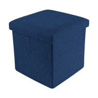 【UdiLife】品田日居/麻布收納椅凳/方形-藍色-1入(收納箱)