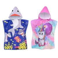 Kids Beach Towel for Boys Girls,Unicorn Hooded Bath Towel Wrap,0-5Years Baby Shark Bathrobe with Hood