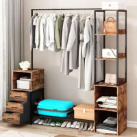 Heavy Duty Clothes Rack for Hanging Clothes, Free Standing Clothing Rack with 3 Drawers, Closet Garment Rack with 7-Tier Shelves