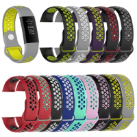 Hot Sale 100pcs Double Color Porous Breathable Watch Band Silicone Wristband for Fitbit Charge 3 Sport Smartwatch DHL Shipping