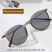 Luxury Design Round Photochromic Myopia Glasses Outdoor Anti-blue Light Sunglasses Men Women Prescription Eyeglasses 0 To -4.0