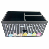 小禮堂 迪士尼 TsumTsum 木製收納盒 橫式 單抽 三格 抽屜盒 置物盒 筆筒 貨櫃造型 (黑)