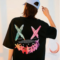 S-8XL Couple T-shirt Oversize Unisex Fashion Smile Graphic Print Short Sleeve tshirt loose Plus Size