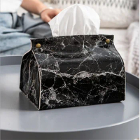 Tissue Case Box Container PU Leather Marble Pattern Napkin Tissue Holder Papers Bag Cosmetic Box Case Pouch Organizer