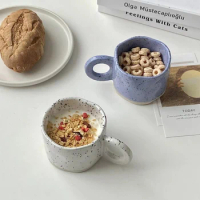Nordic Ceramic Mugs Ring Handle Handmade Cup Coffee Milk Modern Print Porcelain Mug Oatmeal Cup Handgrip Cups Kitchen Drinkware