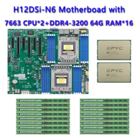For Supermicro H12DSI-N6 Motherboard +2* EPYC 7663 2.0Ghz 56C/112T 256MB 240W CPU Processor +16*64GB DDR4 3200mhz RAM Memory