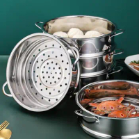 Stainless Steel Multi-Functional Steamer with Double Ear Food Steaming Grid Rice Cooker Pot Drain Basket Kitchen Cooking Tools