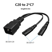 Electric IEC320 C20 Plug to IEC C7 Y Splitter Cord Extension Cable ps3 ps4 Camera Power Supply Wire UPS PDU Server Connector