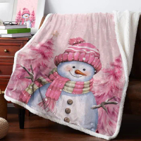 Christmas Snowman Pink Christmas Tree Cashmere Blanket Winter Warm Soft Throw Blankets for Beds Sofa Wool Blanket Bedspread