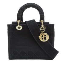 【二手名牌BRAND OFF】DIOR 迪奧【再降價】黑色 帆布 騰格紋 Lady D-Lite  兩用包