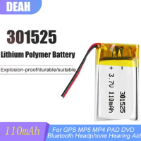 301525 3.7V Lithium Polymer Rechargeable Battery For MP3 MP4 MP5 DVD GPS Toys Smart Watch Bracelet bluetooth 110mAh Li-ion Cell