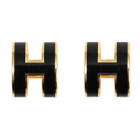 【Hermes 愛馬仕】MINI POPH 經典H LOGO造型橢圓時尚耳環(金/黑)