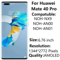 AMOLED For Huawei Mate 40 Pro LCD Display With Frame Original 6.76" NOH-NX9 AN00 AN01 LCD Touch Screen Digitizer Assembly Parts
