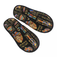 Egyptian Hieroglyphs And Deities God House Slippers Women Soft Memory Foam Ancient Egypt Pharaoh Slip On Hotel Slipper Shoes