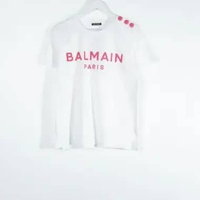 Kaos BALMAIN FLOCKED PINK TEXT PINK WHITE TSHIRT 100% ORIGINAL S