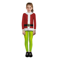 ชุดคริสต์มาส Grinch สำหรับพ่อแม่และลูก cos ชุดการแสดงบนเวที ชุดจั๊มสูทพิมพ์ดิจิทัล ชุดจั๊มสูทรัดรูป