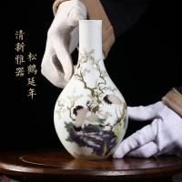 景德鎮陶瓷花瓶擺件客廳手繪仿古琺瑯彩山水花鳥瓶新中式裝飾瓷器