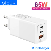 EIBUY 65W GaN USB C Fast Charger PD 65W PPS 45W QC3.0 KR Plug Quick Power Adapter for MacBook Samsung S23 ipad iPhone 15 pro max