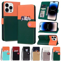 Phone Wallet Flip Case For Moto G13 G23 G53 5G E13 4G Cute Frog Back Cover For iPhone 14 Plus 13 mini 12 Pro 11 XR XS Max X 7 8