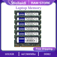 Weilaidi 10pcs RAM 2GB PC2-6400S DDR2 667 MHz 800MHz Laptop Memory 200pin 1.8V SO-DIMM Used Wholesale