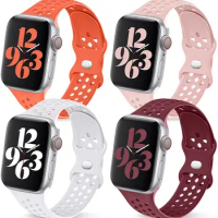 4pcs/pack Compatible with Apple Watch Bands,Breathable Durable Silicone Bands for iWatch Series 7 6 5 4 3 2 1 SE Sport Edition