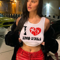 I Love Emo Girls-Áo Thun Họa Tiết Họa Hippie Yk2, Áo Croptop Nữ, Kawai, Cổ Điển, Hippie, Fairycore