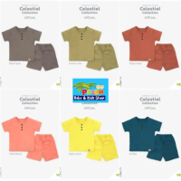 Velvet Junior Piyama Bamboo Cotton Baju Pendek Kancing Dada + Celana Pendek Celestial Series.