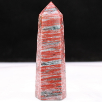 天然水晶六棱柱擺件珍珠紅礦石原料裝飾能量療愈石頭