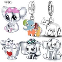 HOT 925 Sterling Silver Love Teacup Baby Elephant Charms Beads For Original pandora Wome Bracelet&amp;Bangle Making Women Jewelry