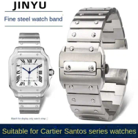 Solid stainless steel watch band for Cartier Santos 100 Series men's wristband bracelet 23mm butterfly buckle Watch accessories