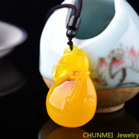 Natural Amber Beeswax Chicken Oil Yellow Blessing Bag Pendant Necklace Pendant for Men and Women Honey Wax Pendant for Jewelry