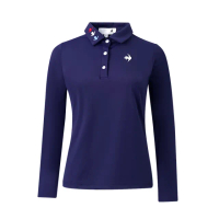 【LE COQ SPORTIF 公雞】高爾夫系列 女款深藍色立體印花POLO長袖棉衫 QLS2T112