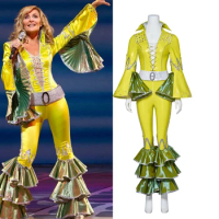 Musical Mamma Mia Cosplay Costume Women's Yellow Jumpsuit Disco Momma 70's Costume Halloween Carnival Party Performance Outfits