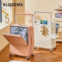 KLQDZMS Laptop Luggage Travel Bag 20 Inch Front Opening Boarding Case 24"26 USB Charging Aluminum Frame Trolley Case Suitcase