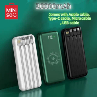 Miniso 30000mAh Power Bank Fast Charging Portable Charger Built in Cable Powerbank for iPhone 13 Samsung Xiaomi
