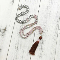 Natural White Howlite Rosequartz Mala 108 Mala Beads Necklace Buddhist Prayer Meditation Necklace Energy Tranquility Divine