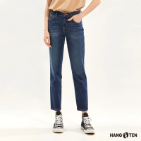 【Hang Ten】女裝-BOYFRIEND FIT高腰後鬆緊寬鬆牛仔丹寧褲(丈青)