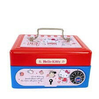 【震撼精品百貨】Hello Kitty 凱蒂貓~日本SANRIO三麗鷗 KITTY 手提鐵盒密碼存錢筒(紅藍甜點)*99084