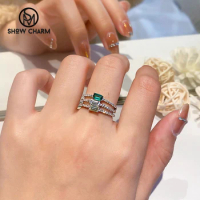 2023 New 0.5ct Emerald Ring Colored High Carbon Diamond S925 Sterling Silver Ring for Women Fine Jewelry Party Gift Super Flash