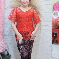atasan kebaya tile, kebaya merah, kebaya lengan sirkel pendek