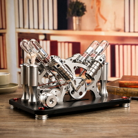 開發票 斯特林V4四缸發動機模型燃油合金教學物理實驗金屬微型迷你外燃機