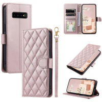 Checkered Leather Case For Samsung Galaxy S10 S10+ S10 Plus Flip Wallet Cover