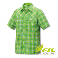 【Fit 維特】男-格紋吸排抗UV短袖襯衫-果綠GS1202-41(抗UV/襯衫/吸濕排汗)