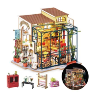 Robotime DIY Dollhouse Kit Mini House with Furnitures Accessories 1:24 Scale Craft Kit Emily's Flower Shop