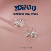 Jinjoo ต่างหูโบว์ รุ่น Diamond Bow Studs ดีไซน์น่ารักหรูหรา (แป้นทับ925+จุกยาง)(EA50)