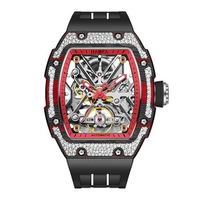 Haofa Automatic Watch for Men Luxury Carbon Fiber Diamond Case Skeleton Mechanical Watch Sapphire Waterproof Luminous Watch 1989